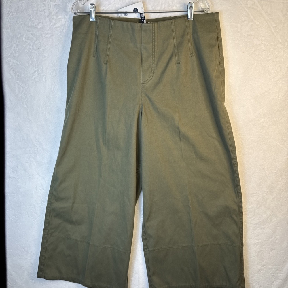 SPANX Stretch Twill High Rise Wide Leg Crop Pants Olive Green Size 1 XLarge NWT